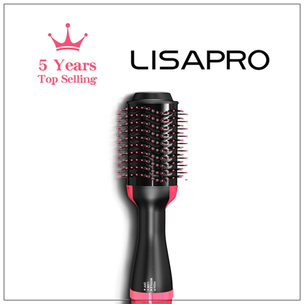LISAPRO Hot Air Brush; One-Step Hair Dryer  & Volumizer 1000W Blow Dryer Soft Touch Pink Straightener