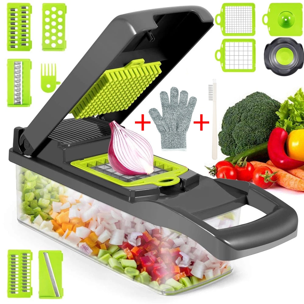 12 in 1 Multifunctional Vegetable Cutter Shredders Slicer With Basket Fruit Potato Chopper Carrot Grater Slicer Mandoline